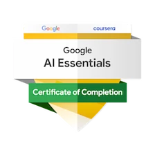 Certificado Google AI Essentials emitido pelo Coursera em nome de Cerdil Lima